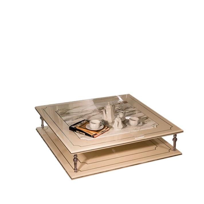 Low metal and Calacatta marble coffee table | Lalique by Mantellassi 1926