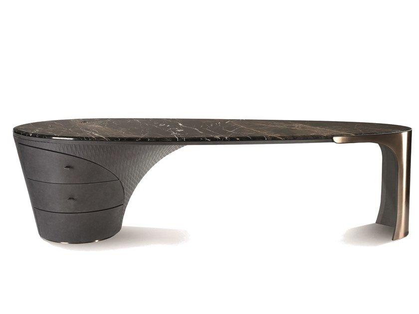 Oval marble office desk with drawers with cable management | Jet Plane by Visionnair