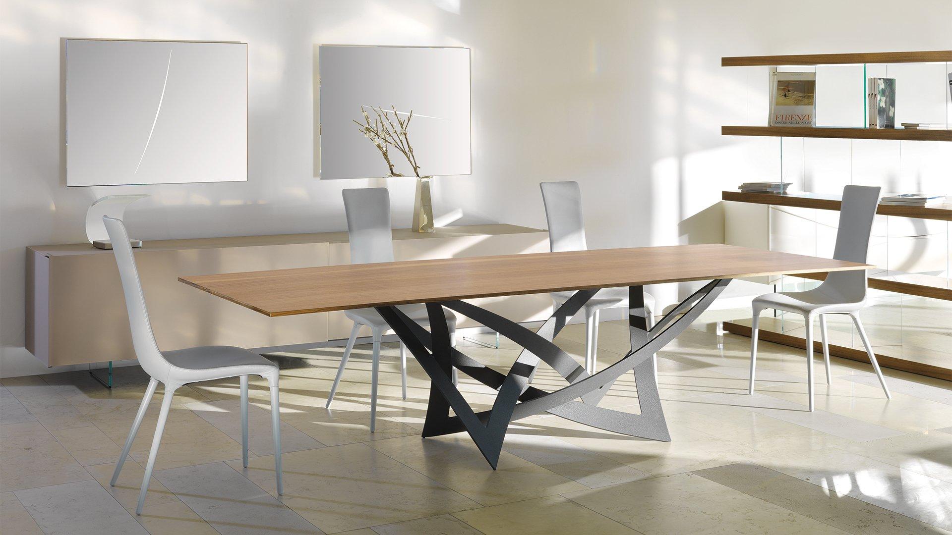Rectangular stainless steel and wood dining table | Infinito by Reflex