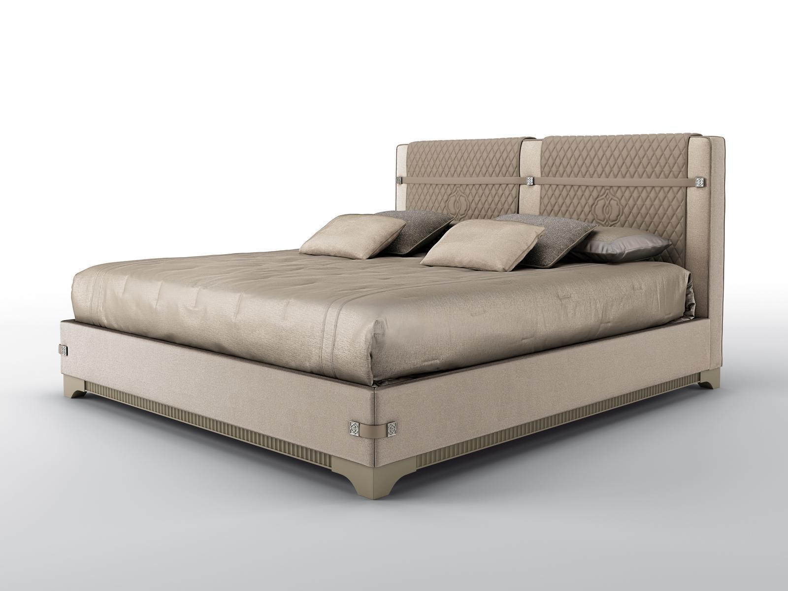 Upholstered bed in velvet and leather | Madison by Bruno Zampa