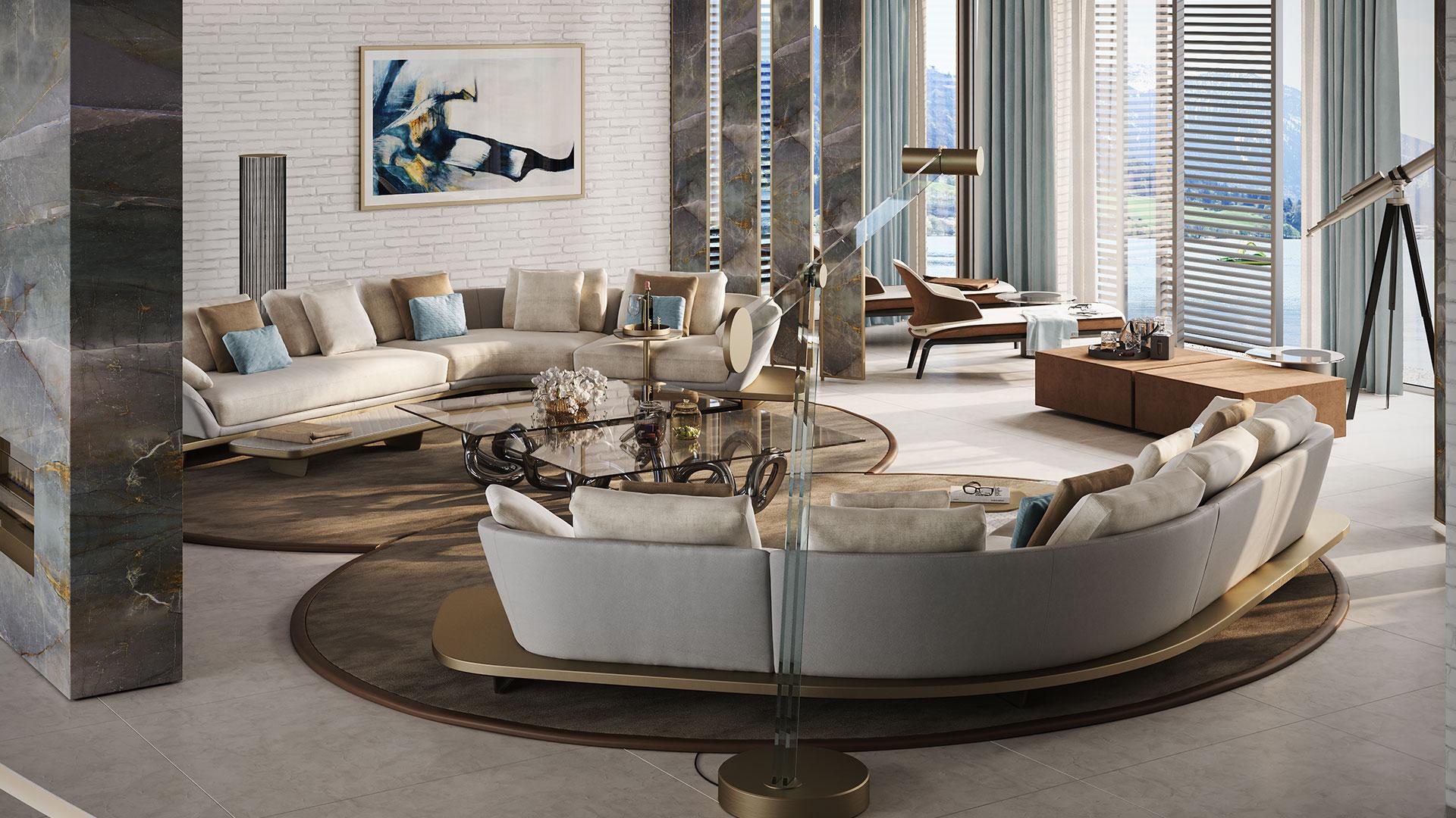 LED adjustable tempered glass floor lamp | Archimede by Reflex