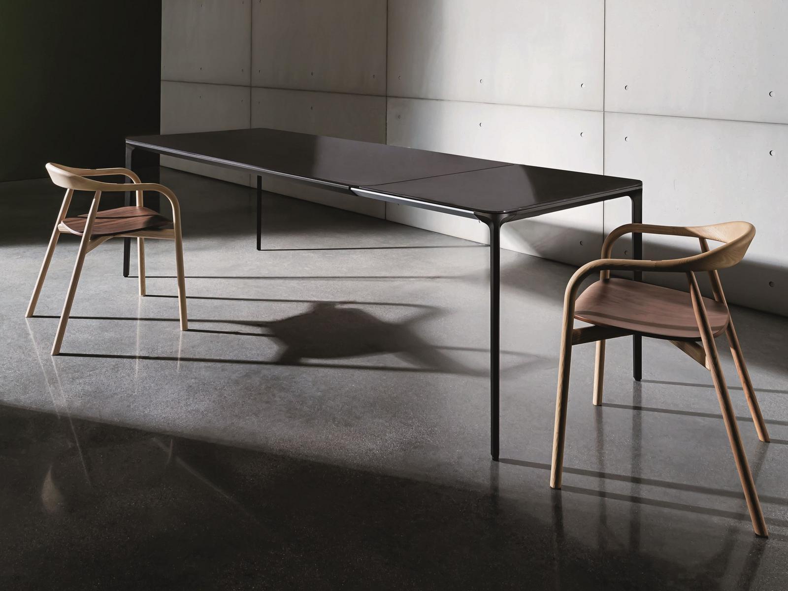 Extending glass and aluminium table | Slim Extensible by Sovet