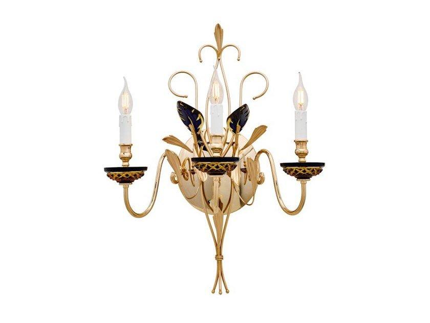 Gold plated/satin gold plated wall light with crystal | Foliage 350/a3 by Possoni Illuminazione