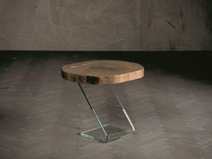 Round wood and glass bedside table | Leaf 7171/7174 by Altacorte
