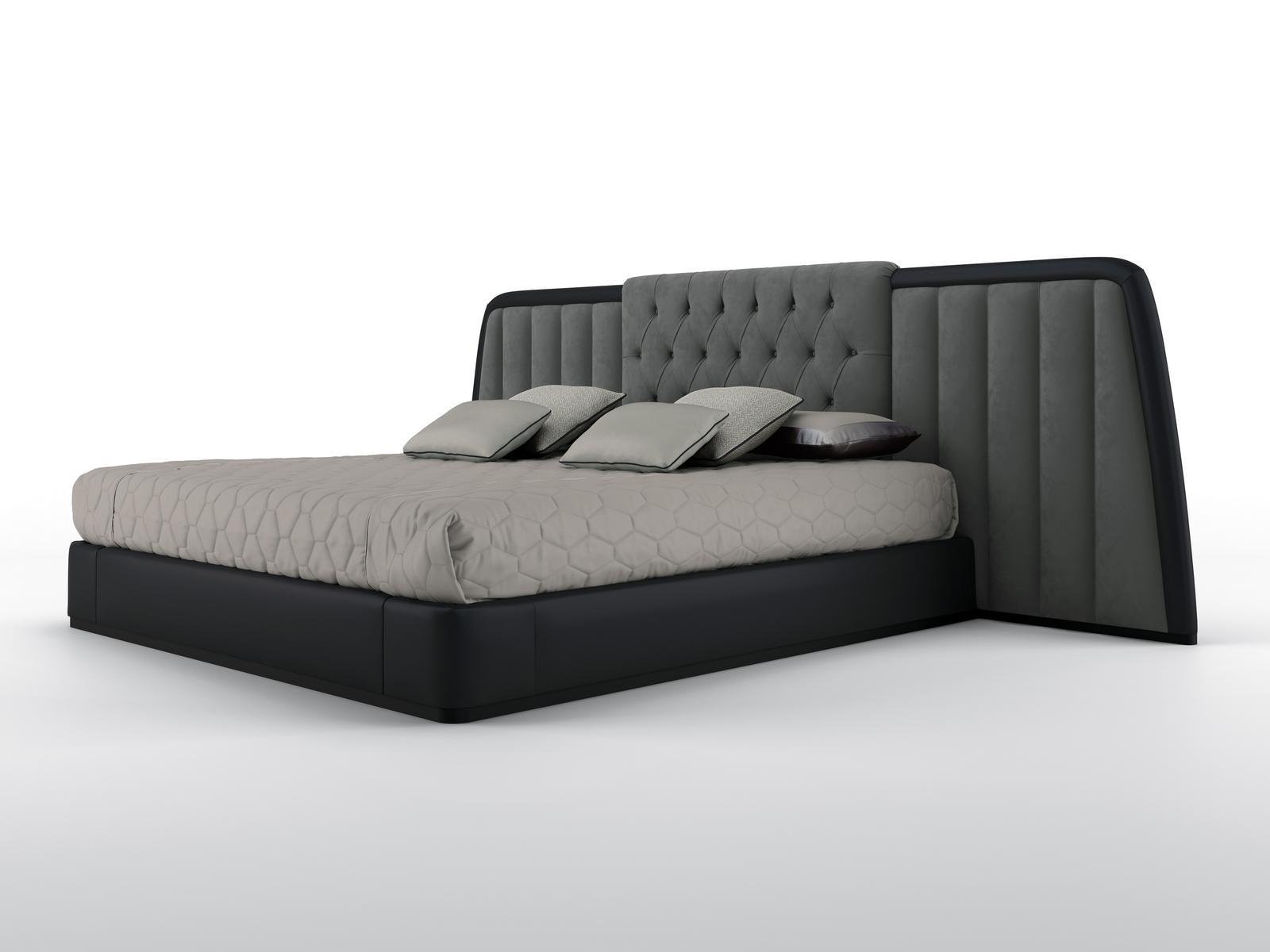 Nabuk king size bed with upholstered headboard | Bernini Wide by Bruno Zampa