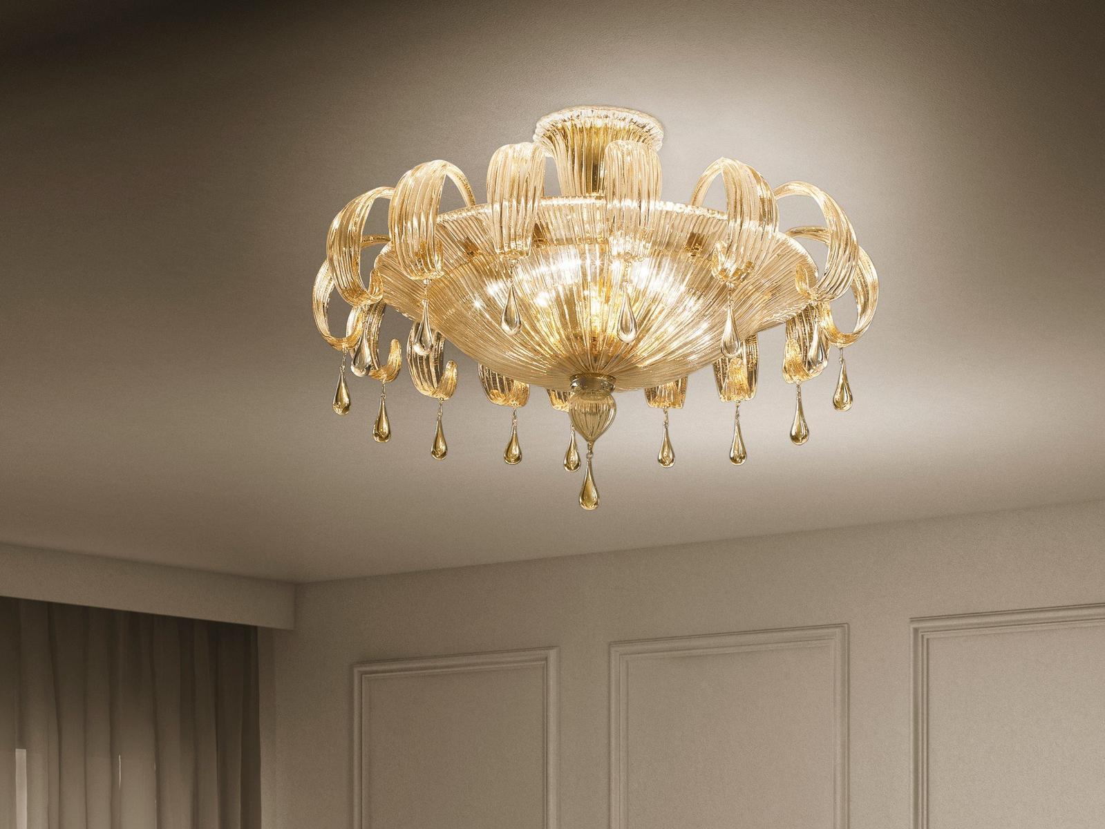Glass ceiling lamp with crystals | Molin by Sylcom