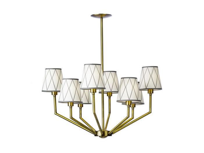 Antique brass finish chandelier with shades | Epoque 555/8 by Possoni Illuminazione
