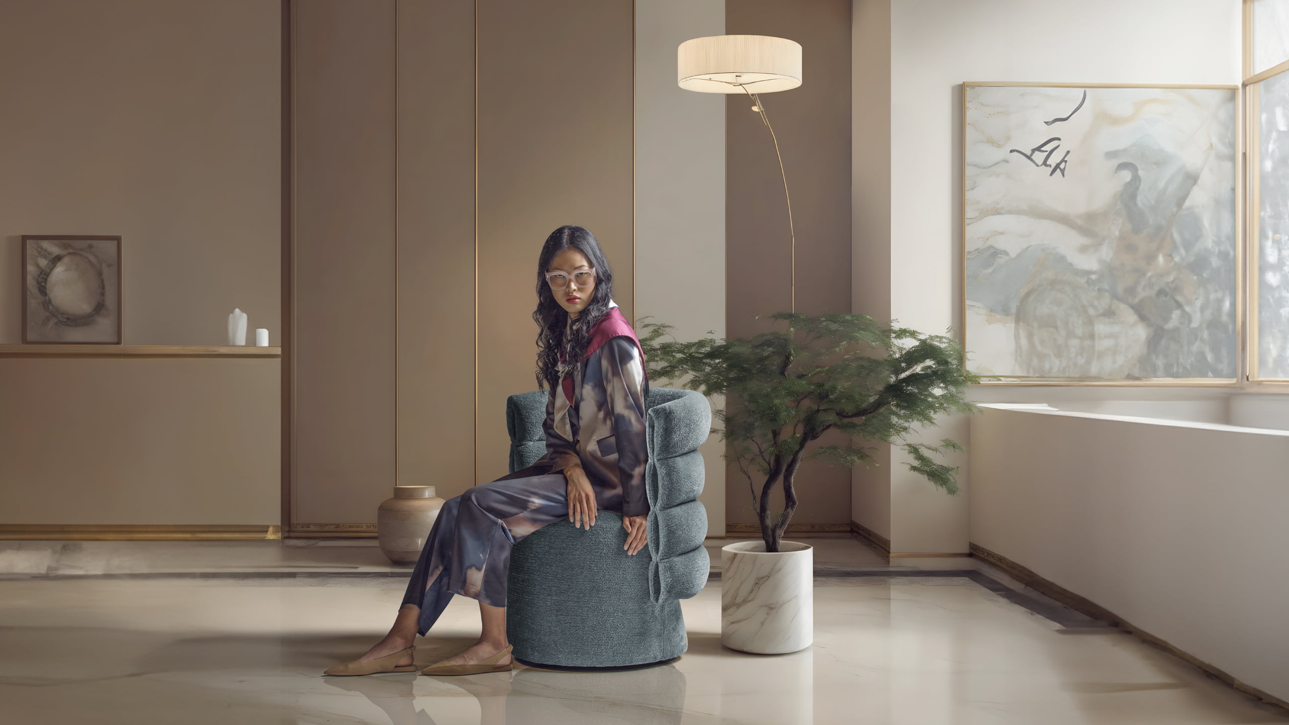 The 'Lady G' chair offers a unique backrest design for surround comfort, with soft quilted detailing and elegant button accents in a stylish winter-inspired profile. | Lady g by Calia Italia