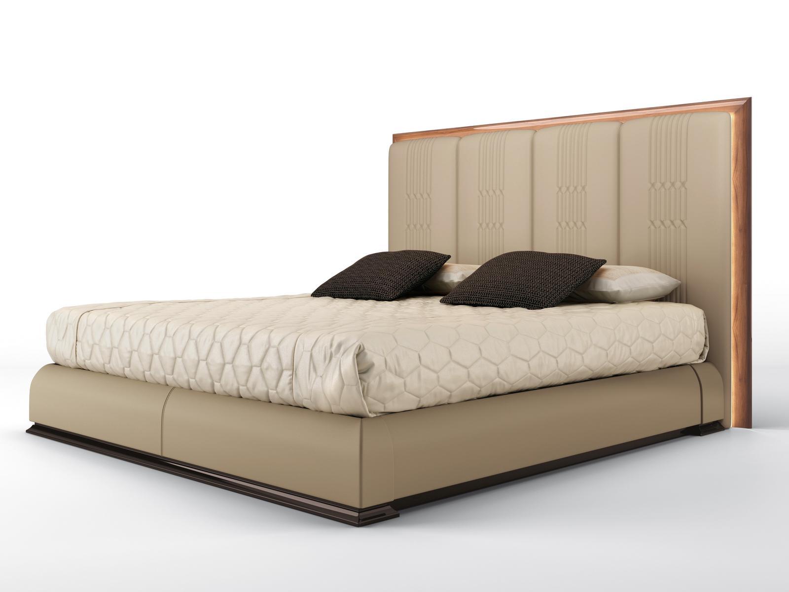 Leather bed with upholstered headboard | Overwall by Bruno Zampa