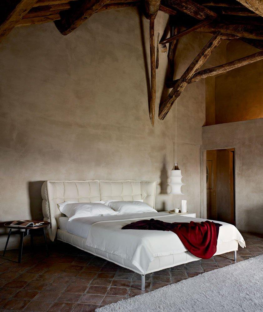 Fabric double bed with upholstered headboard | Husk by B&B Italia