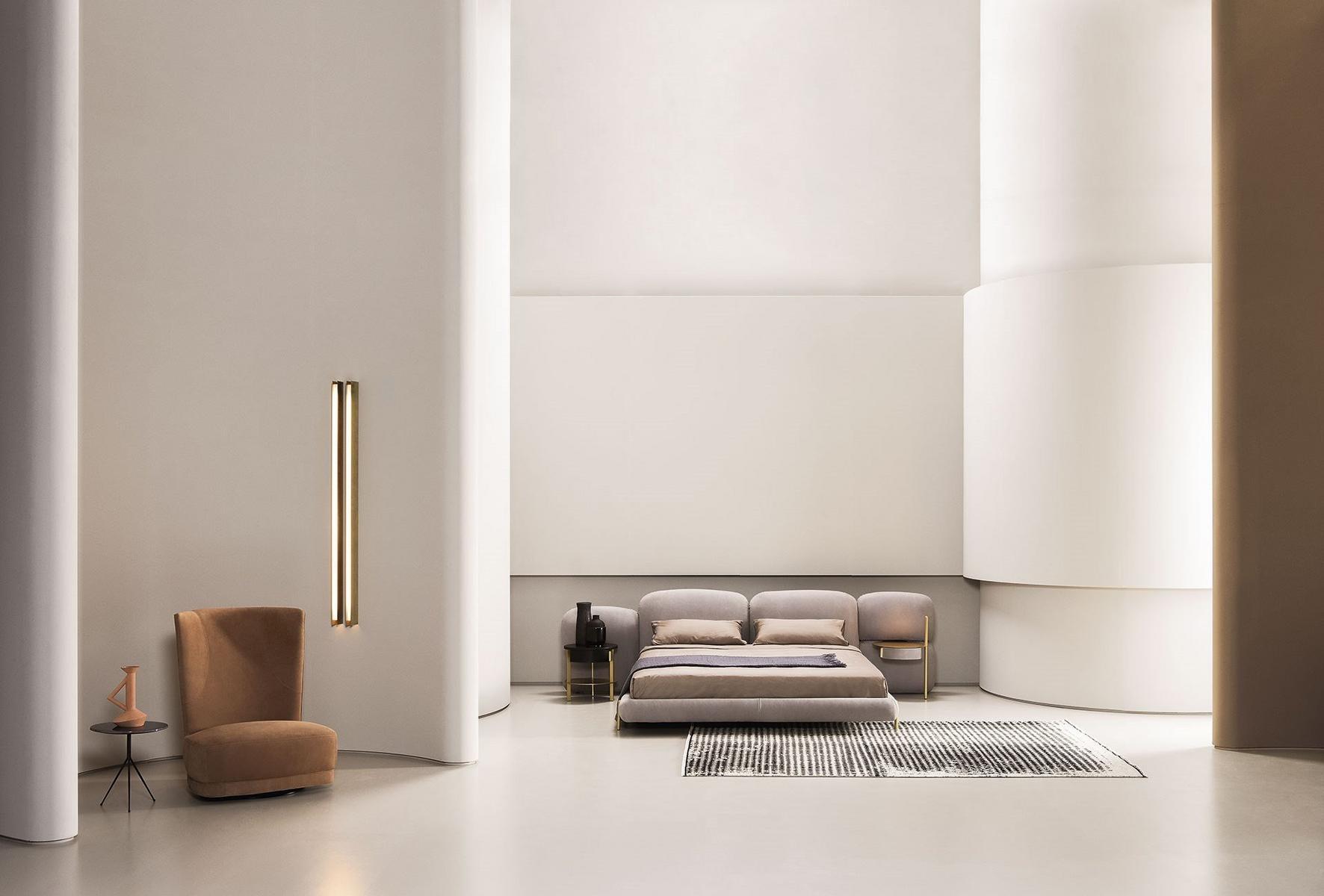 Leather double bed with upholstered headboard |  by Baxter