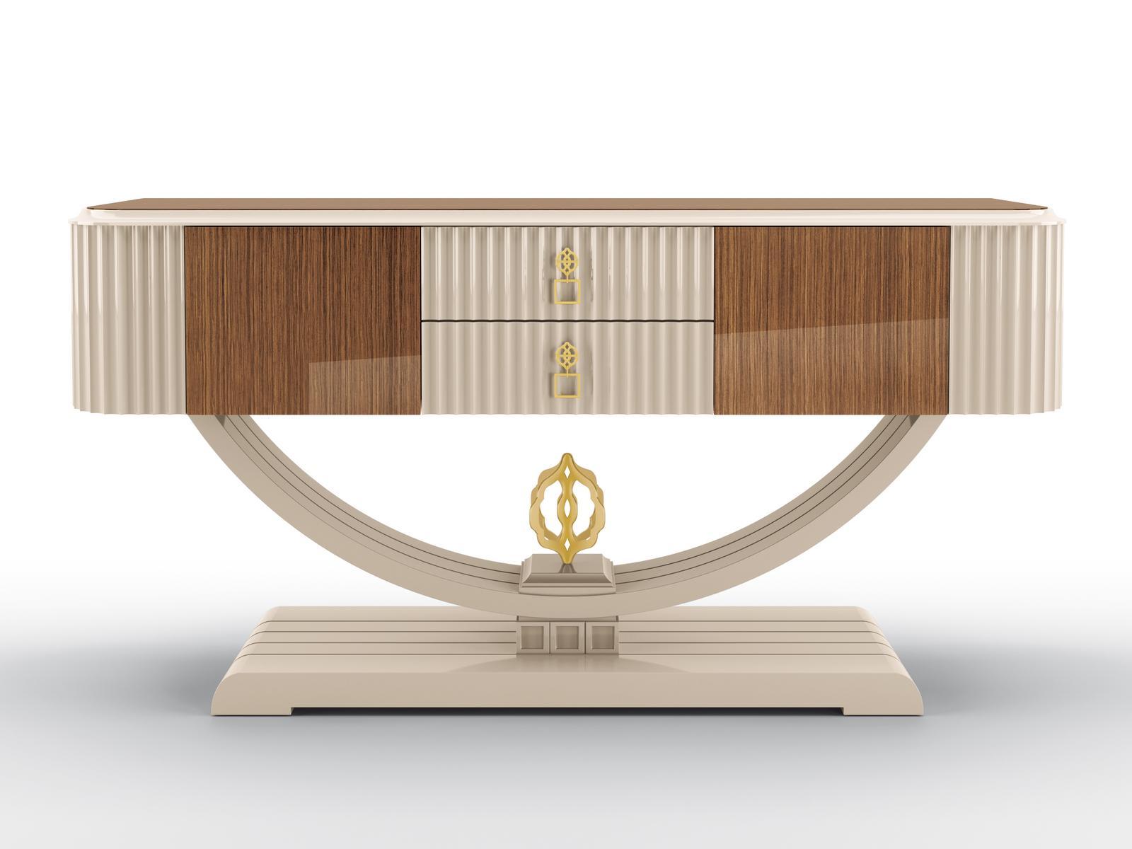 Solid wood and walnut console table with drawers | Swing by Bruno Zampa