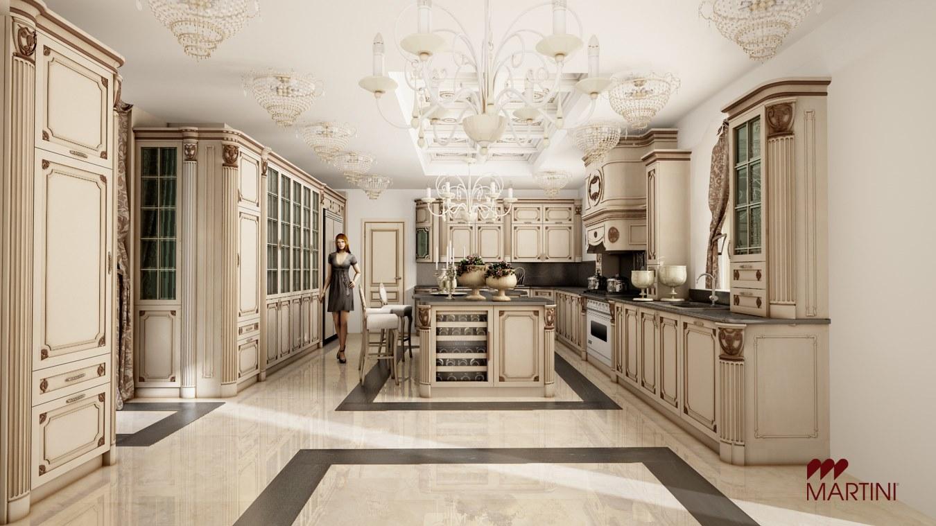 Custom solid wood kitchen with island Martini interiors New York