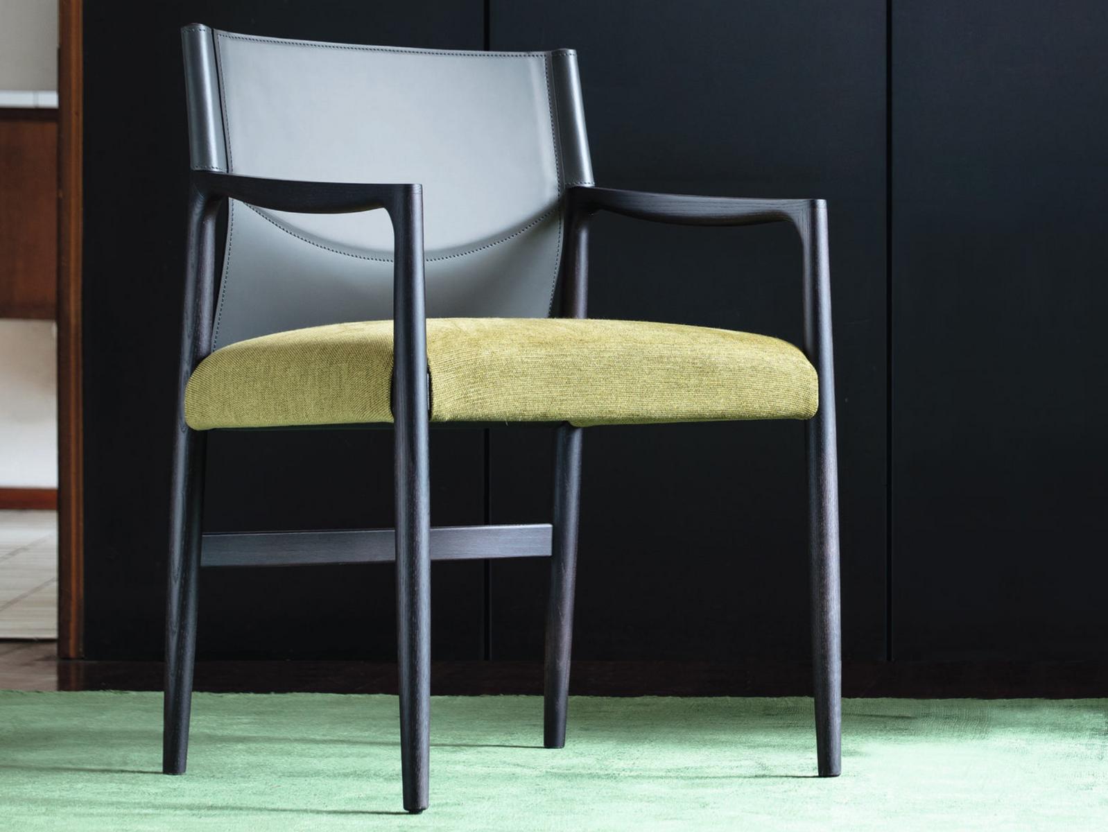 Wooden chair with fabric and leather cover | Sveva by Porada