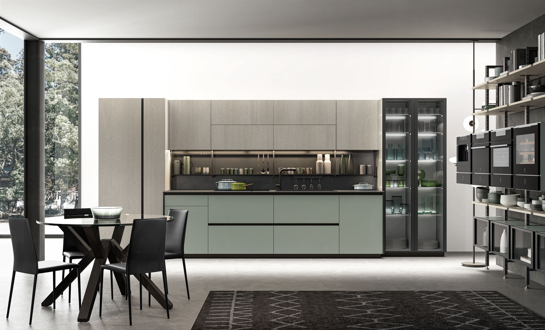 Melamine kitchen with integrated handles Lube Cucine Immagina wood
