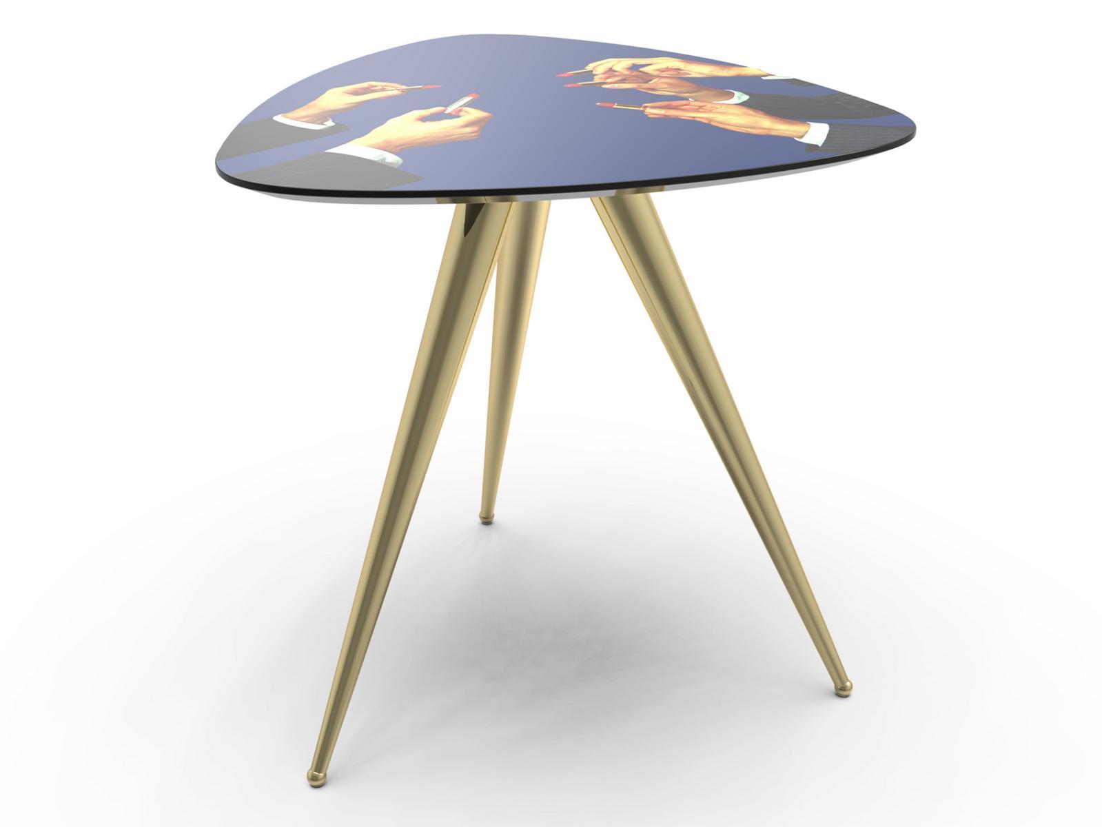 Triangular coffee table with MDF top and metal legs | Lipsticks by Seletti
