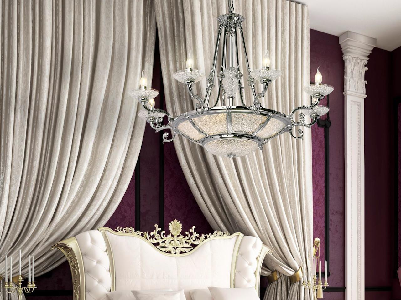 Chrome finish chandelier with hand carved crystal | Picasso 4999/6+8 by Possoni Illuminazione