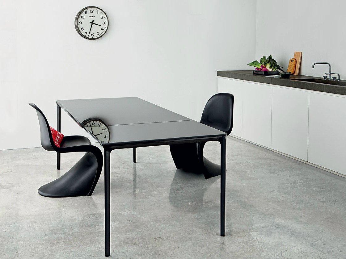 Extending glass and aluminium table | Slim Extensible by Sovet