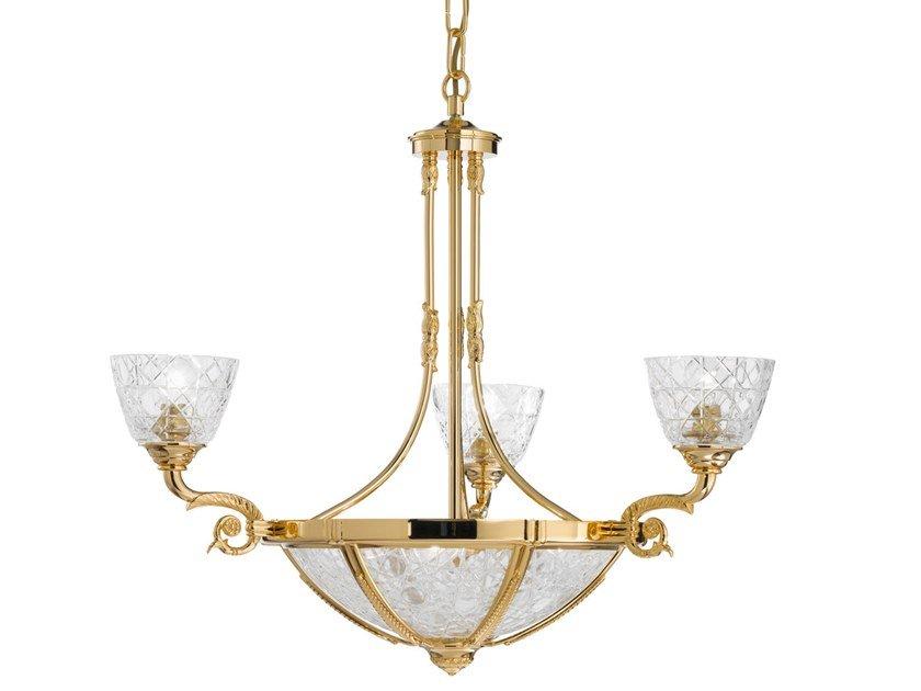 Gold plated chandelier with crystal | Leonardo 1893/3+3-c by Possoni Illuminazione
