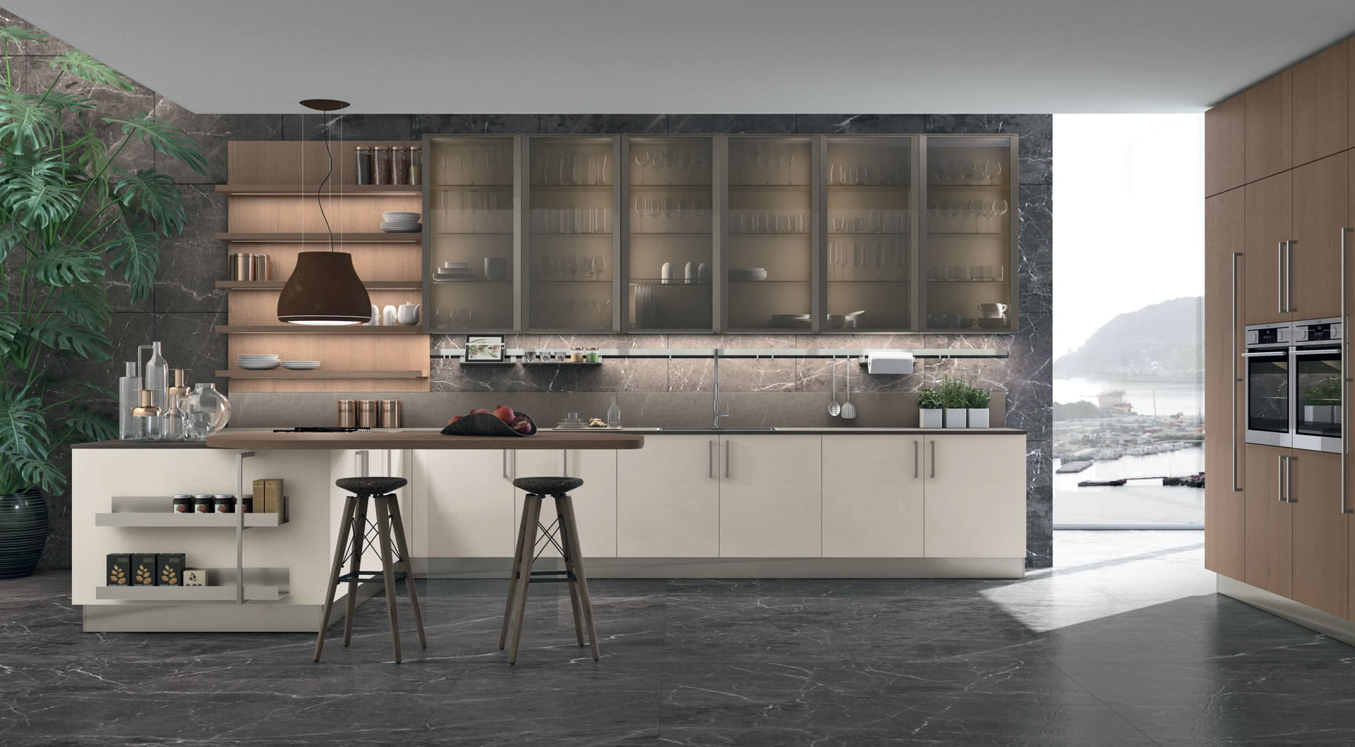 Glass kitchen without handles Lube Cucine Clover