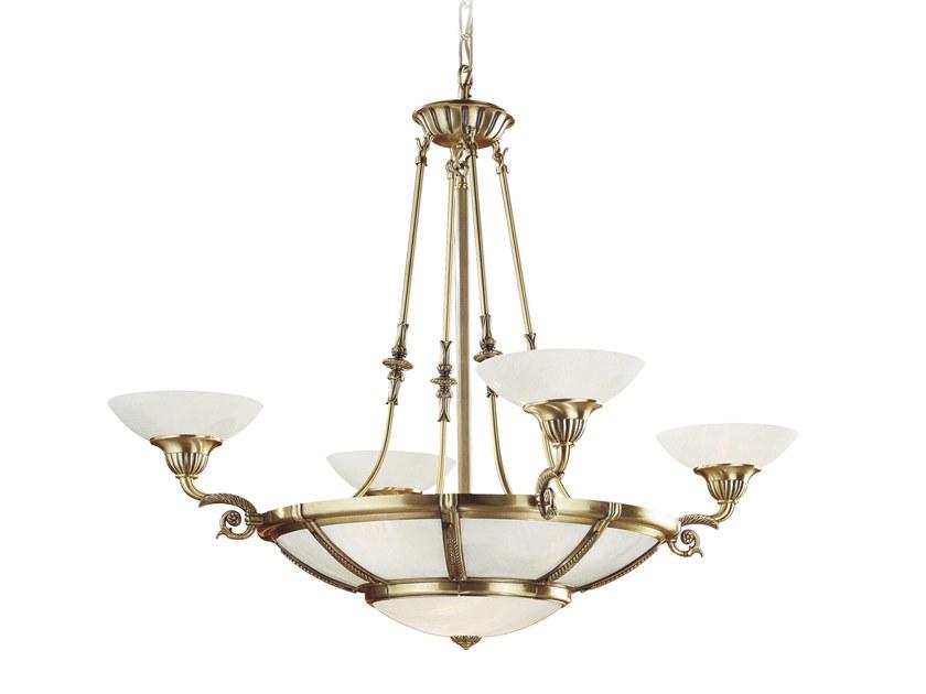Antique Brass chandelier with opal glass | Raffaello 1999/6+4 by Possoni Illuminazione